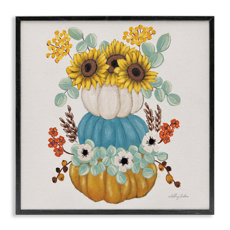Fleurs saisonnières et citrouilles, art de la giclée encadrée par Ashley Justice, Giclée encadrée noir minuit