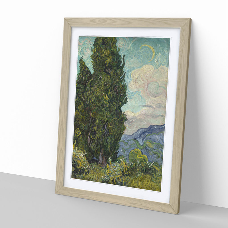 Cypresses by Vincent Van Gogh - Picture Frame Painting, 90cm H x 65cm W x 2cm D, Oak