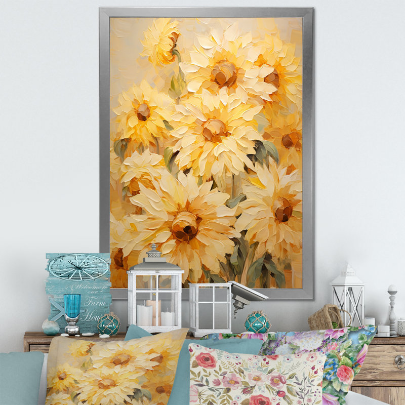Minimalisme, tournesols beiges efflorescence II sur toile, Cadre photo argenté, H 44 po x l 34 po x P 1,5 po