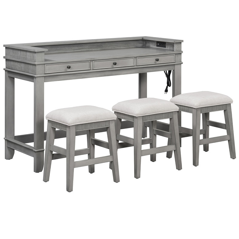 Ensemble de table de salle à manger 4 pièces pour 3 personnes, ensemble de table et chaises de cuisine rétro avec 3 tiroirs de rangement