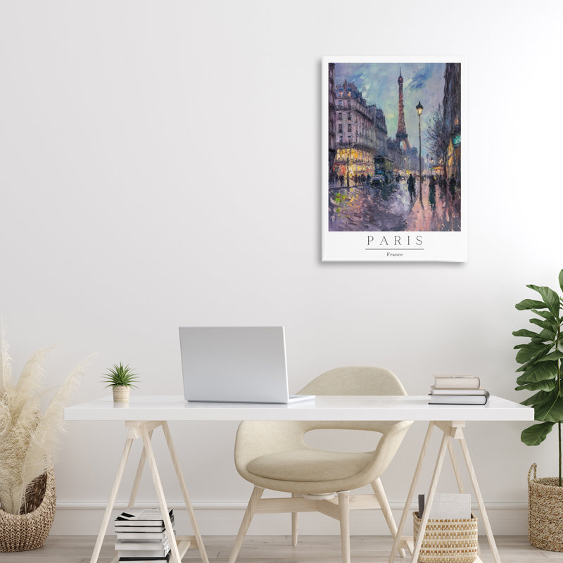 Toile de nuit rétro Paris, par Petal Prints Design, H 24 po x l 16 po