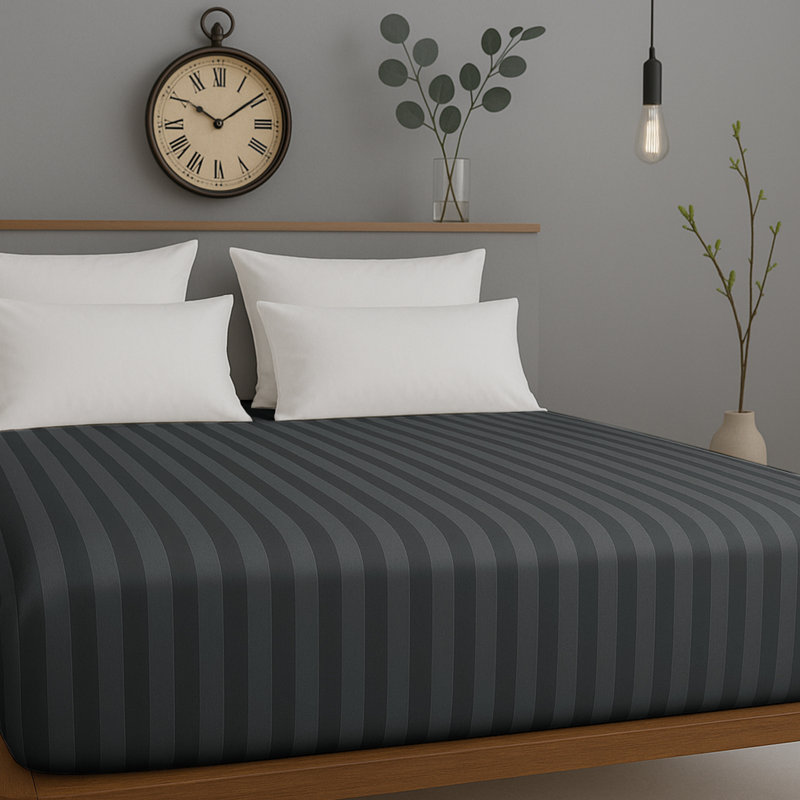 Microfiber Stripe Fitted Sheet – Soft, Durable, and Wrinkle-Free, Charcoal, Single (3')
