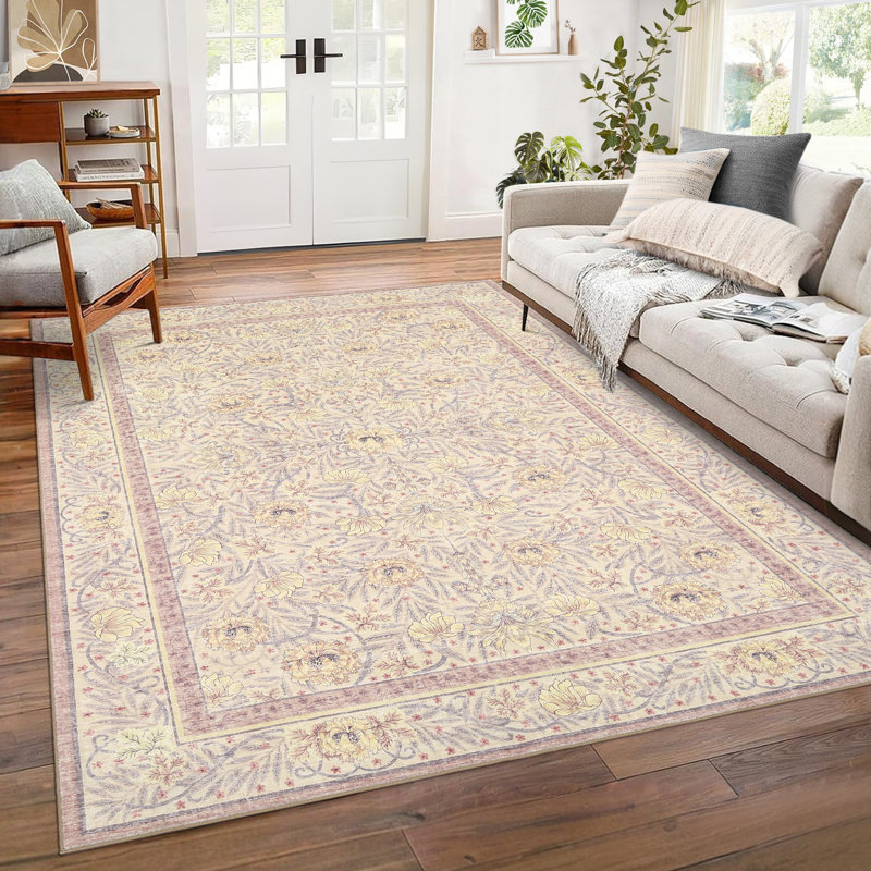 Floral Rugs for Bedroom Soft Washable Non-Slip Living Room Rug Vintage Botanical Boho Flower Carpet for Teens Kids Nursery Playroom Dorm Home Decor