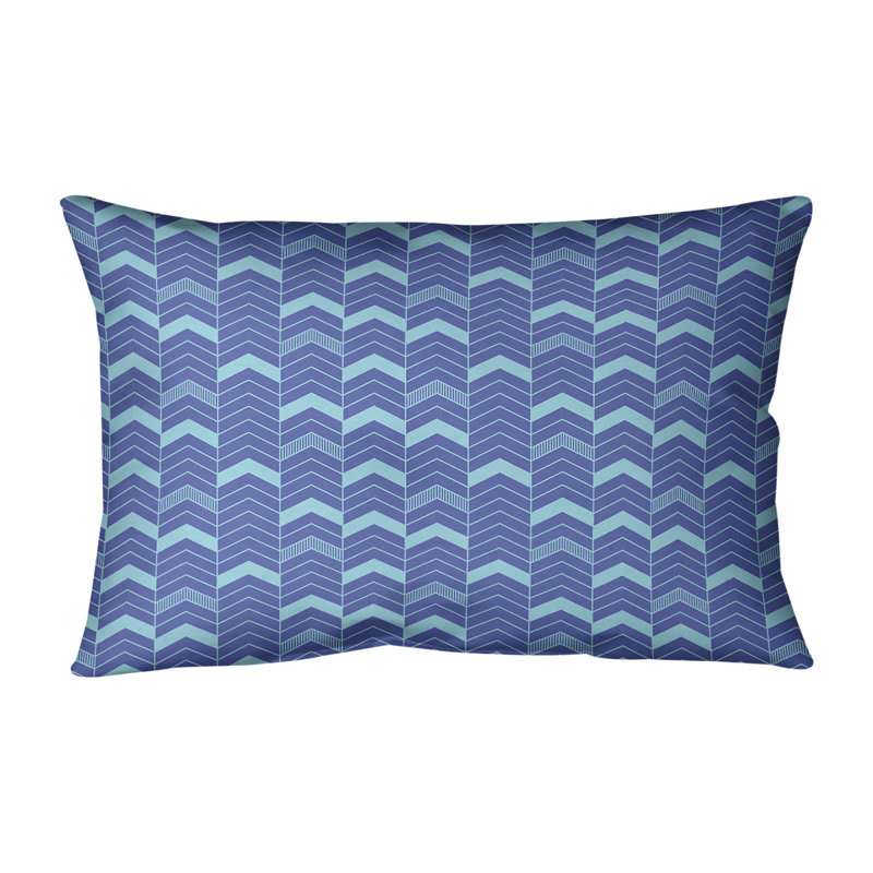 Coussin lombaire intérieur/extérieur à chevrons à lignes uniques, Bleu / bleu sarcelle