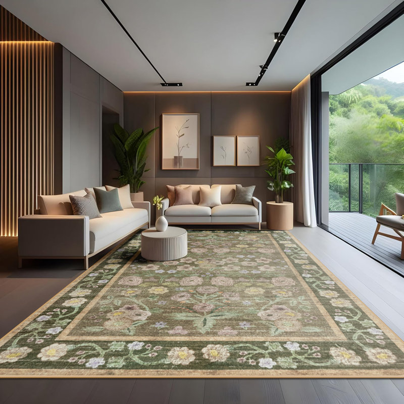 Large Oriental Floral Living Room Rug Washable Bedroom Rug Non-Slip Colorful Vintage Accent Floor Carpet For Home Decor