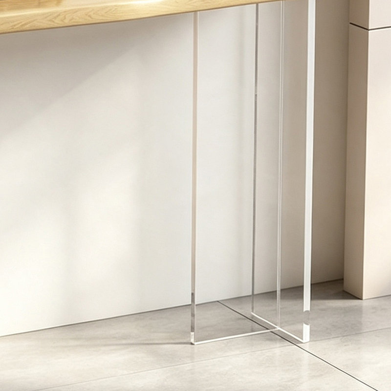 Table console en bois massif avec pieds en acrylique, Bois naturel / transparent, Bois naturel