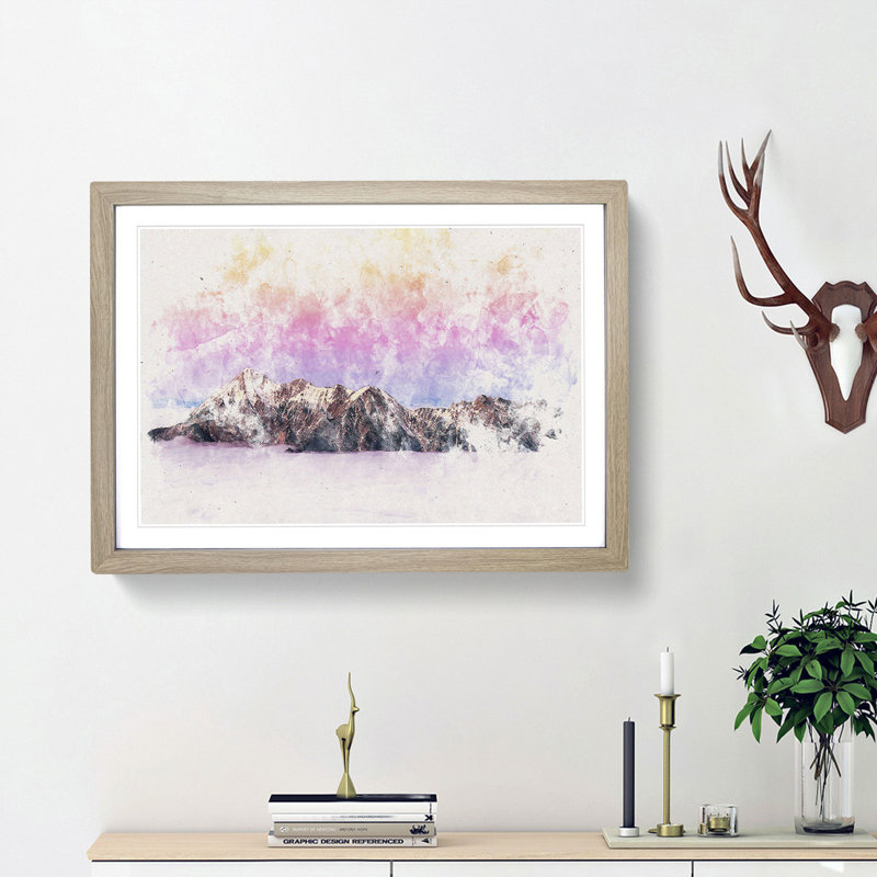 Mountain Through the Clouds - Framed Print, 62cm H x 87cm W x 2cm D, Oak Framed