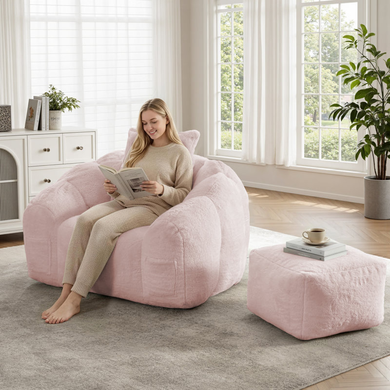 Fauteuil à billes double, Velours rose