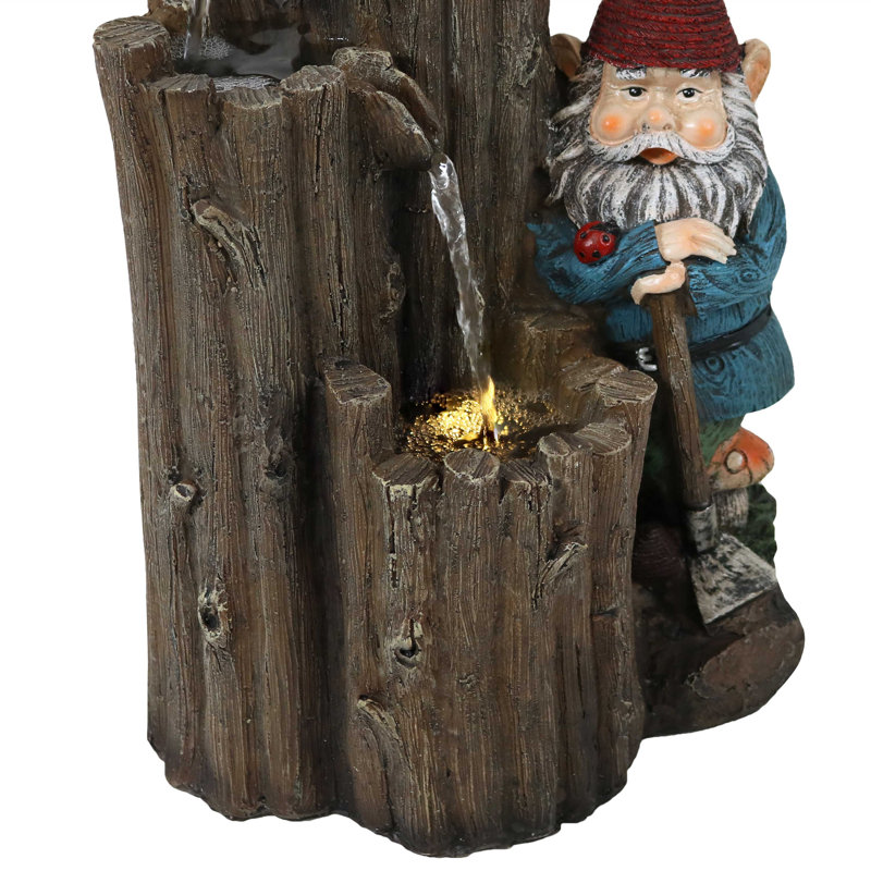 Fontaine d'extérieur gnome résistante aux intempéries avec lumière