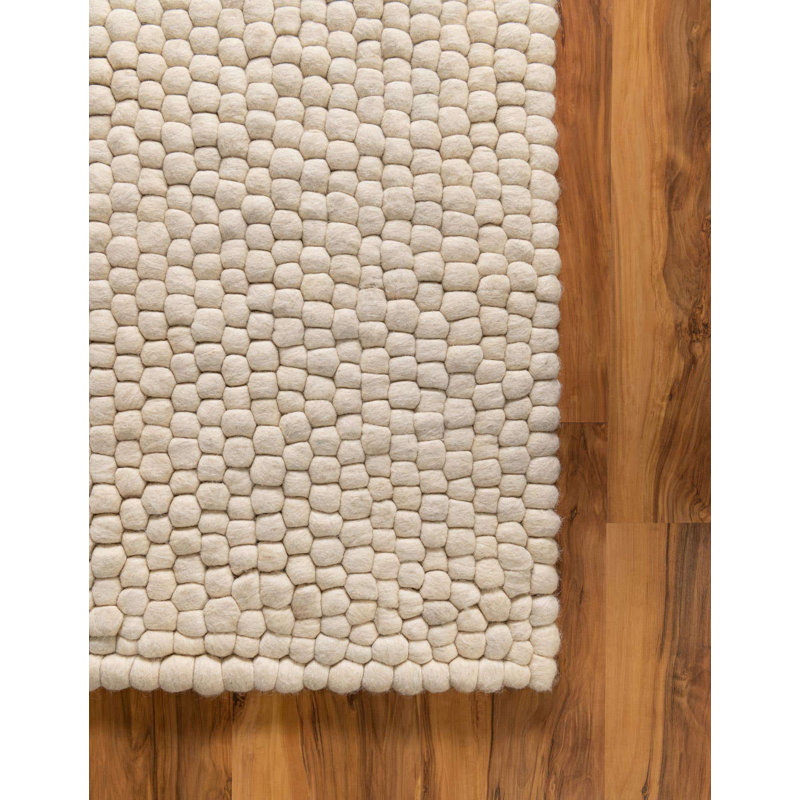 Rectangle Sondra Power Loomed Wool Area Rug in Beige, Runner 2'7" x 12'