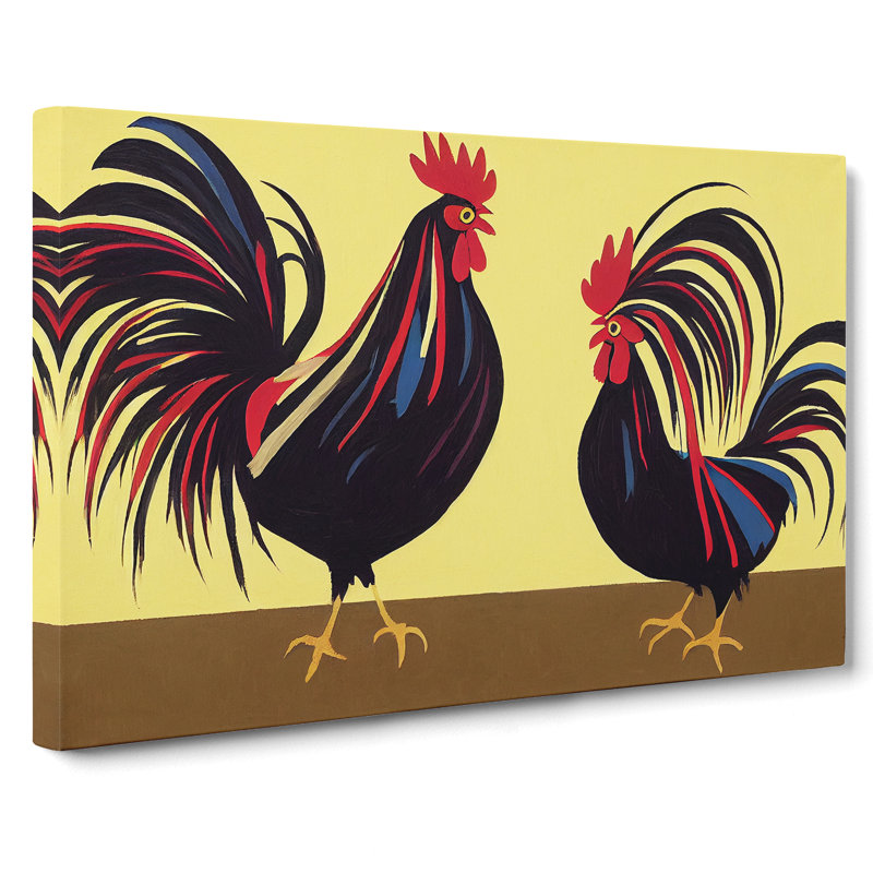 Two Roosters Abstract - Wrapped Canvas, 40cm H x 60cm W x 3cm D