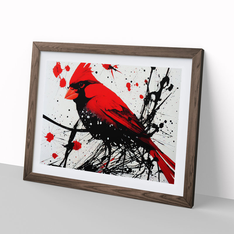 Cardinal Bird Splash Vol.1 - Single Picture Frame Painting, 34cm H x 46cm W x 2cm D, Walnut Framed