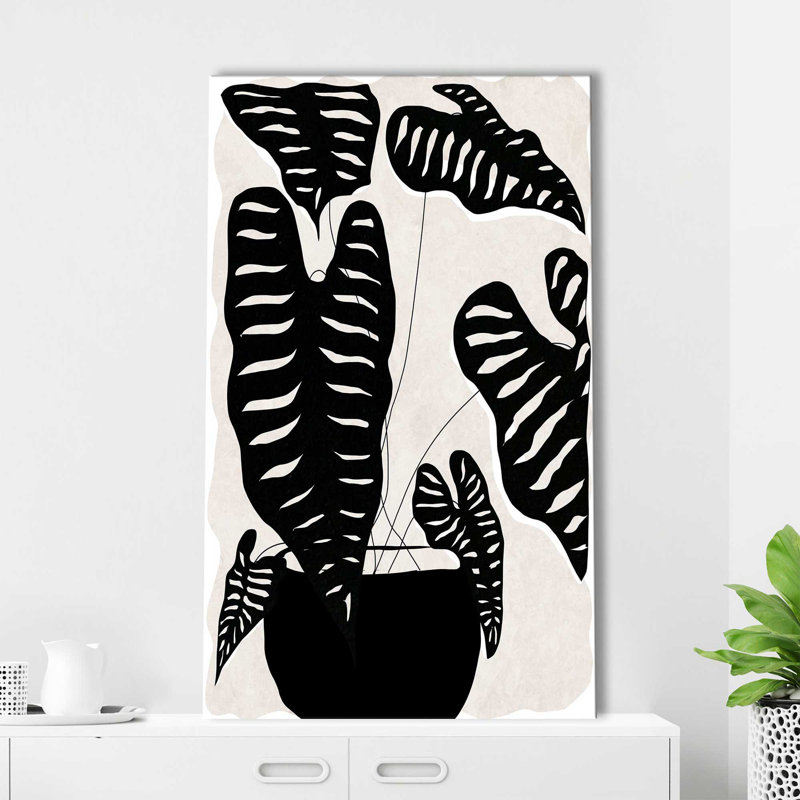 Plante noire et blanche II par Daniela Santiago - Peinture, L 18 po x H 30 po, Toile tendue