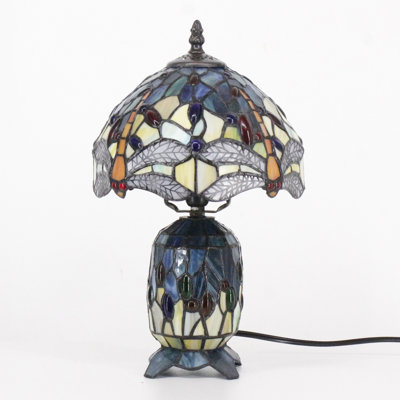 Small Tiffany Lamp Sea Stained Glass Table Lamp Mini Mother Daughter Vase Desk Accent Light for Bedroom Bedside Reading Home Antique Style Decor 8X14 Inches