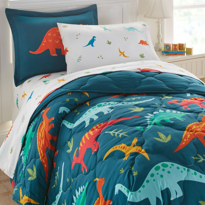 Jurassic Dinosaurs Blue Microfiber Twin Bedding Set