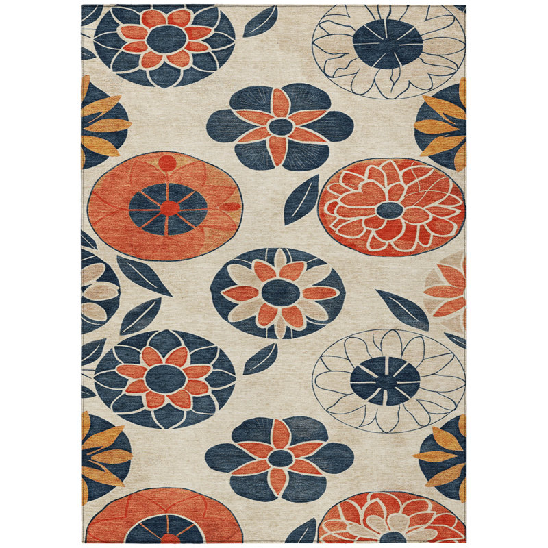 Machine Washable Indoor/Outdoor Kimberlin ACN2179 Floral Rug, Rectangle 5' x 7'6"
