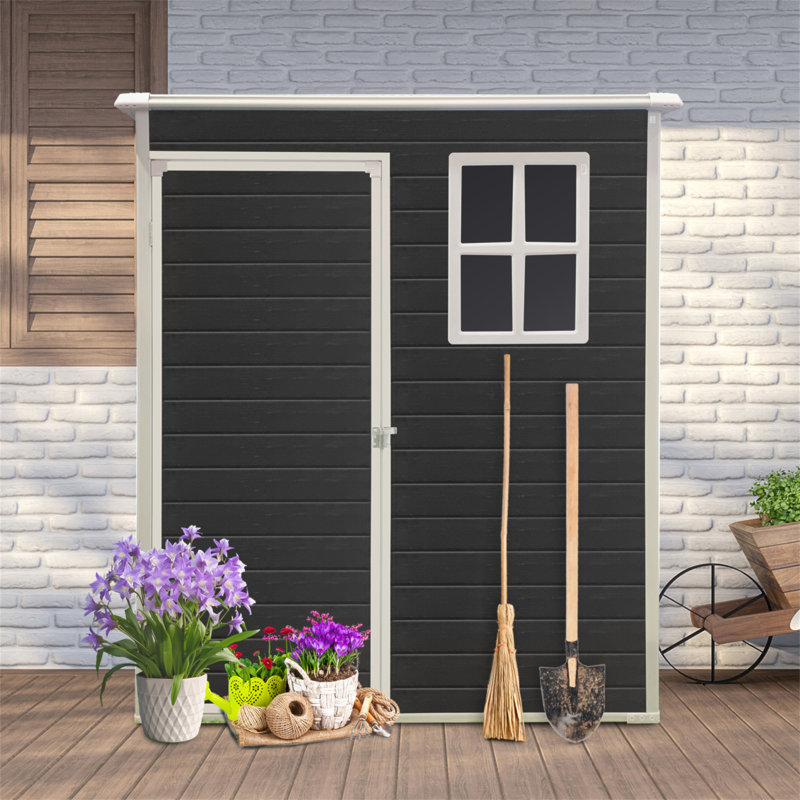 5X3ft Resin Outdoor Storage Shed Kit-Perfect To Store Patio Furniture, Black, 73.25" H x 60.5" W x 36.75" D