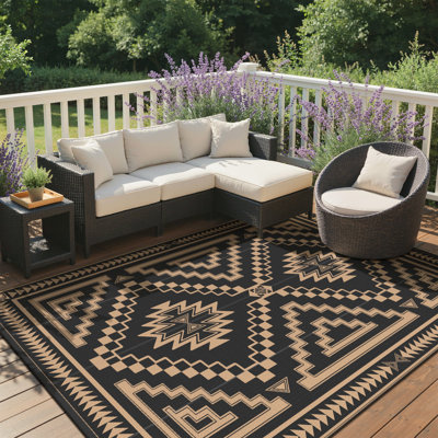 Tapis d'extérieur réversible en plastique imperméable Shimeek, noir et brun, rectangulaire 9 pi x 12 pi, brun noir