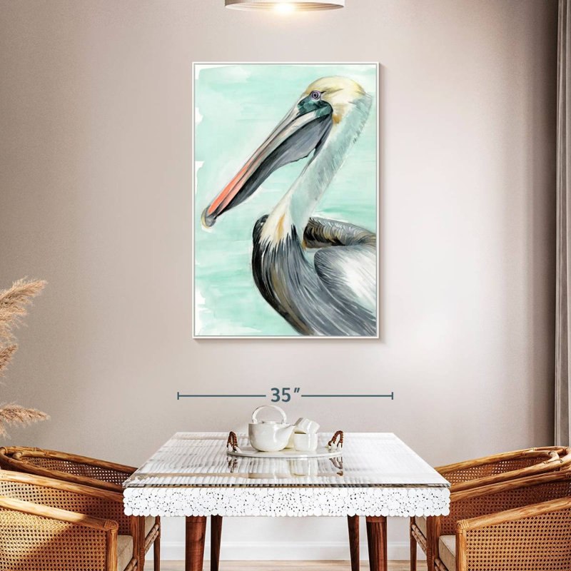 Pélican turquoise II, Cadre flottant blanc, 31" x 46"