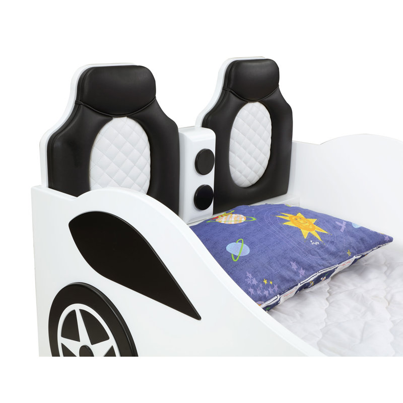 Anajia Wood Twin LED Race Car Bed White, White