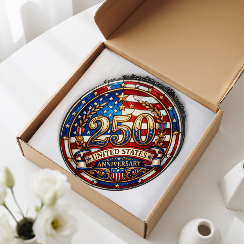 Panneau de fenêtre en verre pour décoration intérieure American Flag USA 250th Anniversary ， 7,8H, H 7,8 po