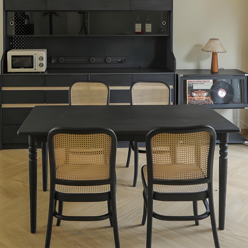 Retro Minimalist    Solid    Wood    Dining Set, 29.5"H x 63"L x 33.5"W