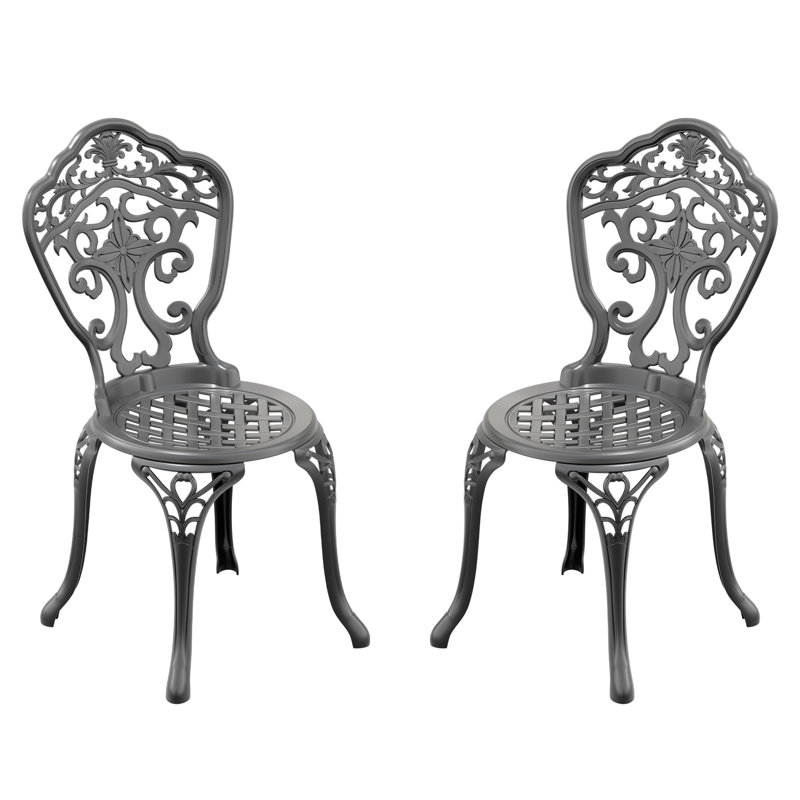 Lot de 2 chaises de jardin en aluminium moulé, noires, avec sculptures raffinées, revêtement, repose-pieds antidérapant, confort optimal à l’extérieur. Structure noire, apparence élégante, résistante à la corrosion, coussin anti-bruit.