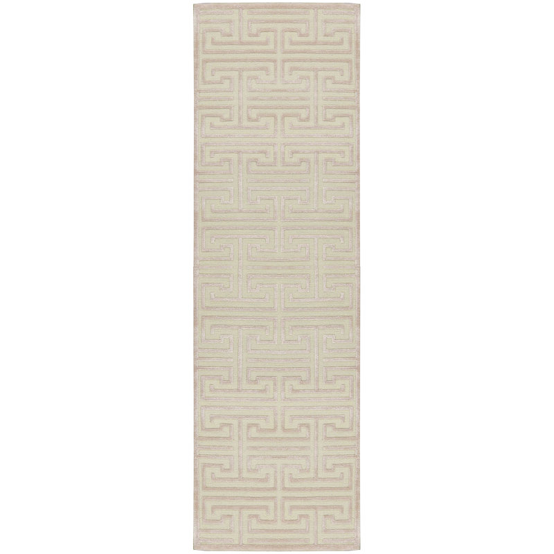 Hand-Knotted High-Quality Ivory and Pink Runner