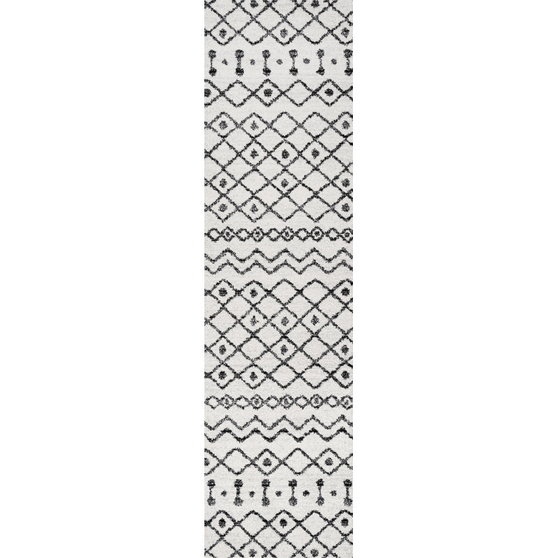 Bousquet Moroccan Beni Souk Cream/Black Rug, Runner 2'2" x 8'