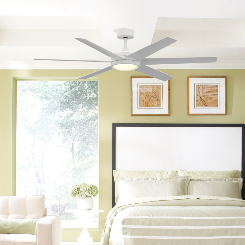  Brawn 64 inch Indoor/Outdoor Ceiling Fan with LED CCT Select Light Kit and Remote Control - Matte White with Matte White blades