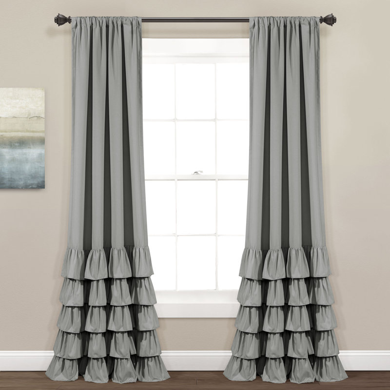 Allison Ruffle Semi Sheer Curtain Pair, 40"W x 84"L, Dark Gray