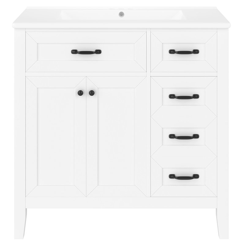 36"Black Bathroom Cabinet With Drawers And Sink Combo, White