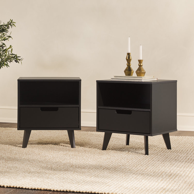 Merrylee 1-Drawer Nightstands with Open Cubby, Black
