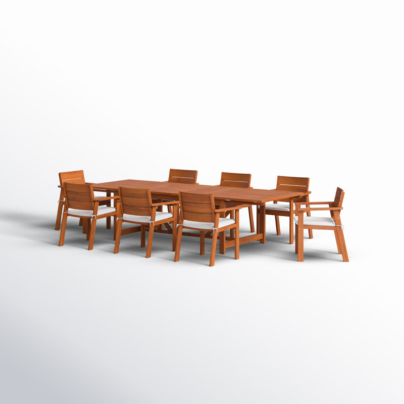 Anautica 8 - Person Wood Patio Dining Set with Rectangular Table , Cushions Included