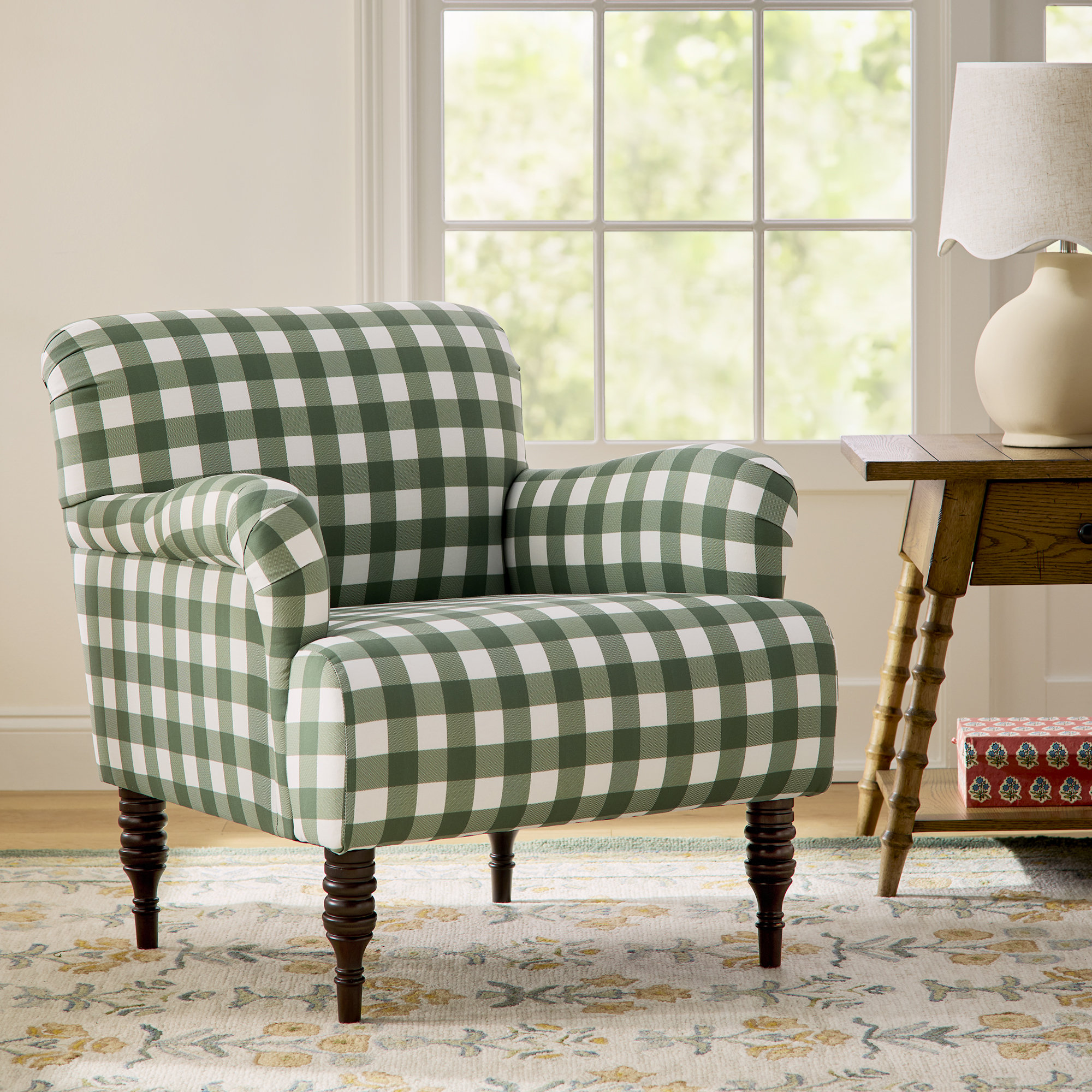 Allura Upholstered Armchair, Classic Gingham Evergreen