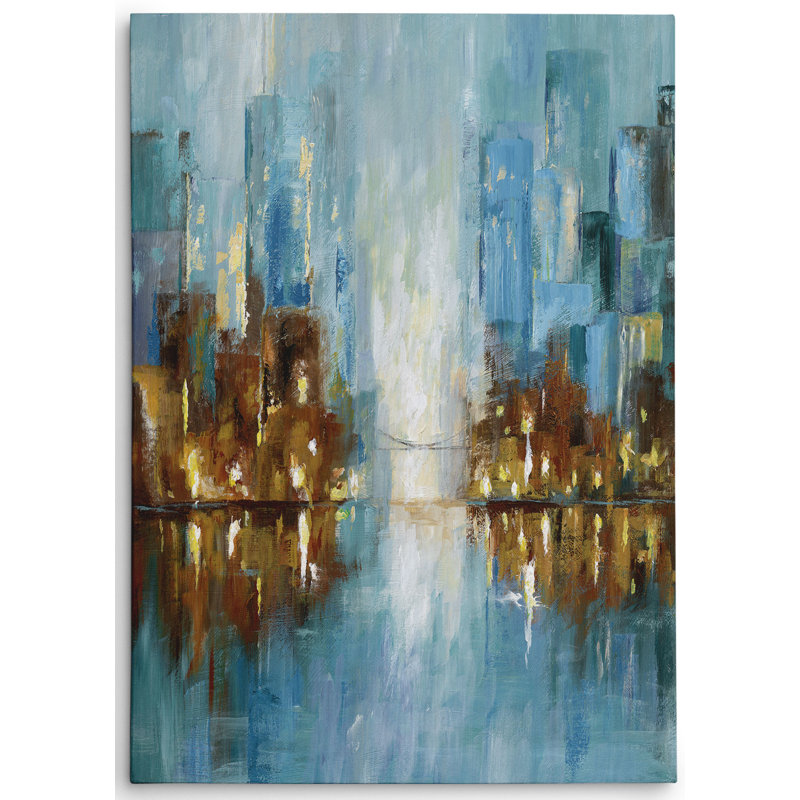 « city lights » par nan, reproduction d’art sur toile tendue, H 24 po x l 32 po x P 1,5 po