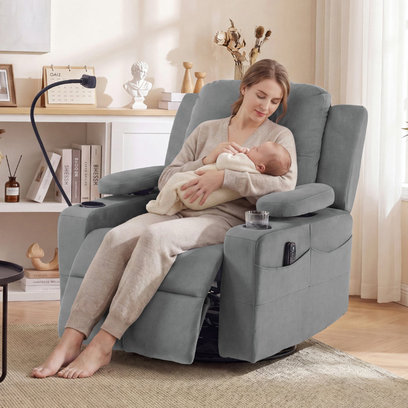 Fauteuil berçant surdimensionné avec accoudoirs réglables et inclinables avec porte-gobelet