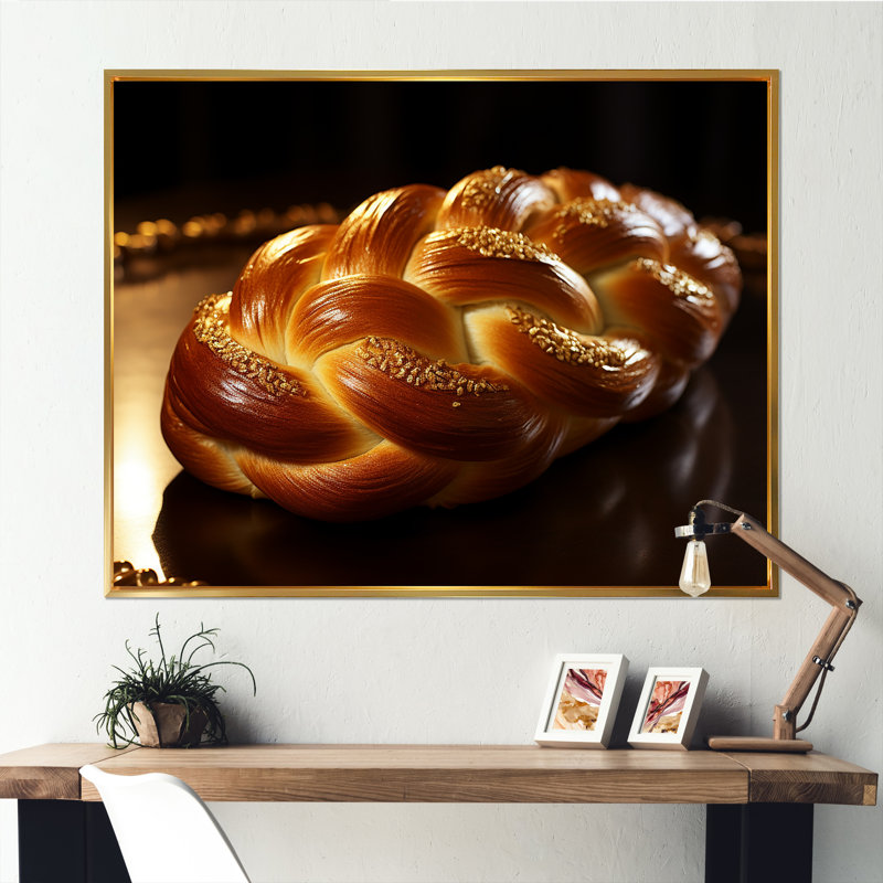 Judaïsme, challah doré, charme abstrait sur toile, Cadre flottant doré, H 12 po x l 20 po x P 1 po
