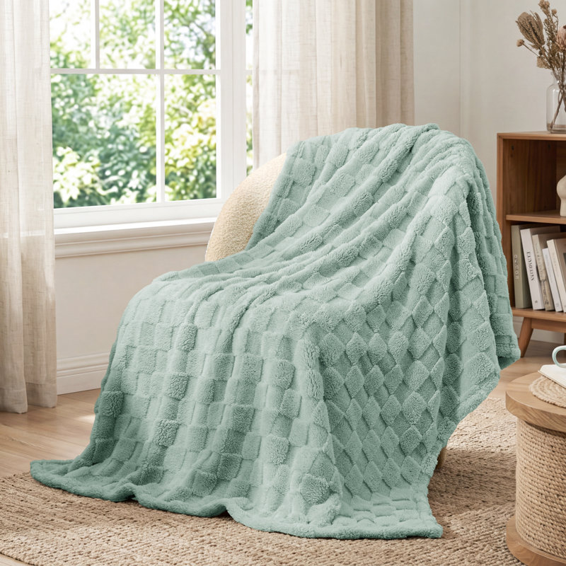 Couverture polaire à carreaux Bedsure, décoration mignonne pour la maison, 213 cm × 229 cm, Lit double, Vert sauge