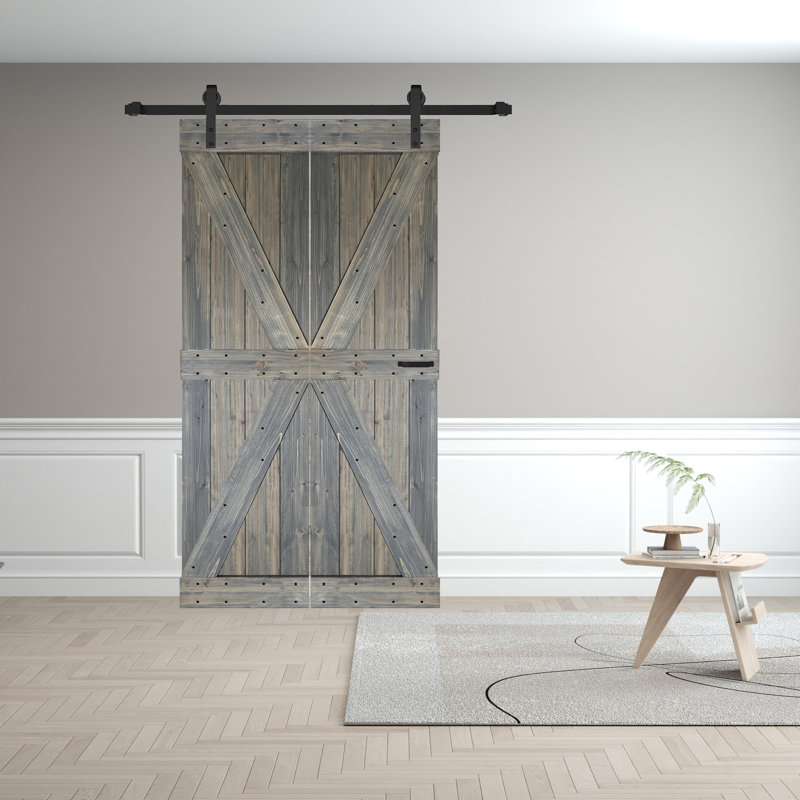Porte de grange pliante en bois massif de style K avec trousse de quincaillerie - assemblage requis, Tonneau vieilli