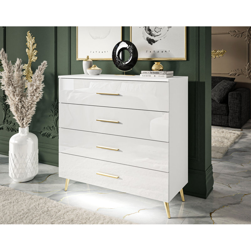 Ammie-Leigh 4 Drawer 95cm W Dresser, White/Gold