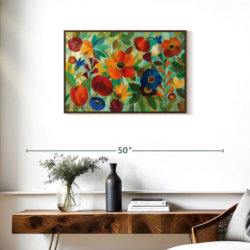 Été floral III, Cadre flottant noyer, 31 po x 21 po