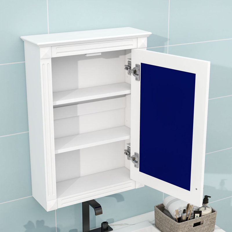 Armoire de salle de bain murale à miroir avec tablettes réglables et porte à fermeture en douceur, Blanc
