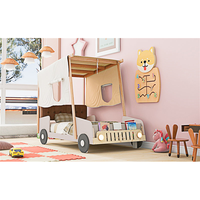 Lit voiture en bois avec coussin, Lit simple