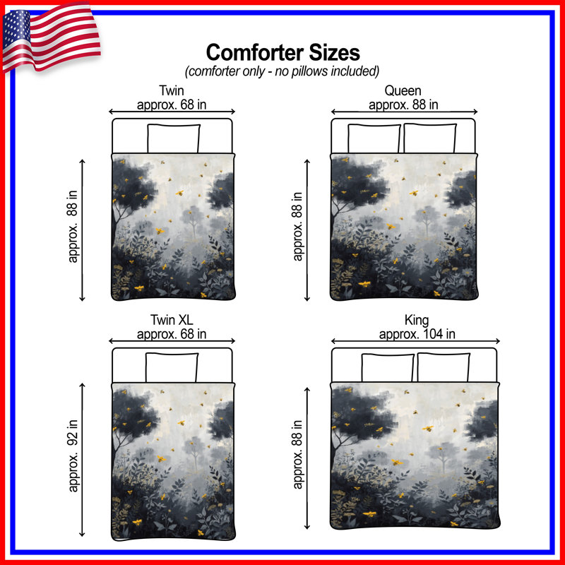 Gray Trees With Bees Comforter, Queen