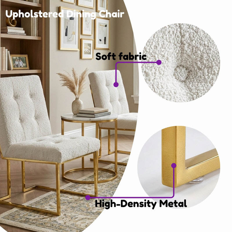 Kushma Tufted Velvet Upholstered Back Side Chair Dining Chair (Set of 2), Gold, Beige