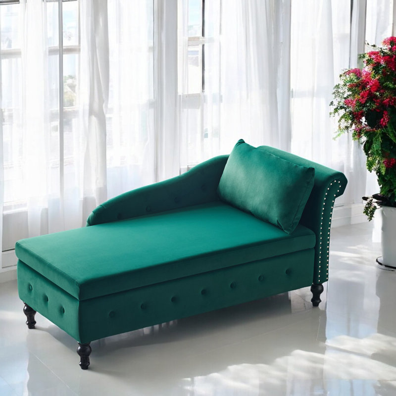 Balla Velvet Chaise Lounge, Green