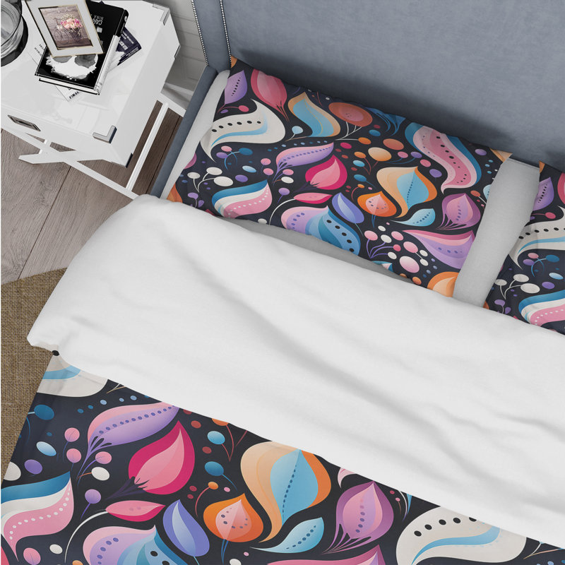Ensemble de housse de couette en microfibre noir / mauve Mid-Century, Housse de couette simple + 1 taie décorative stan