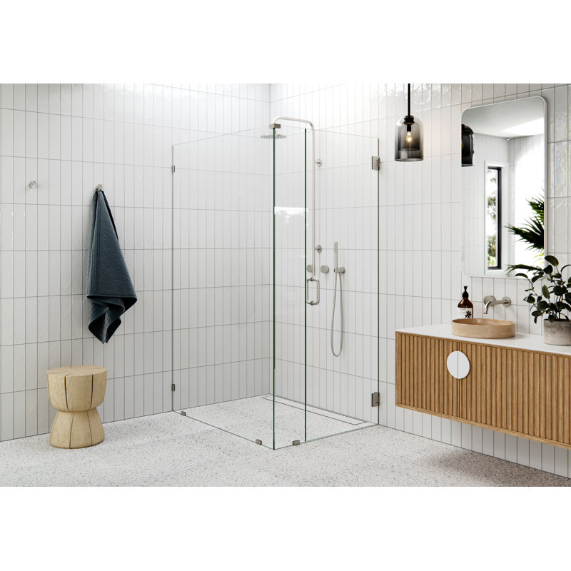 78" H Pivot Frameless Shower Door, Brushed Nickel