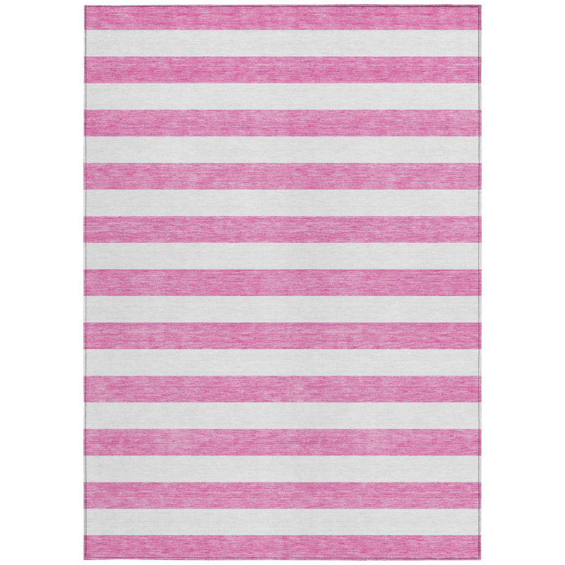 Tapis intérieur lavable antidérapant à rayures roses et blanches 5 pi x 8 pi